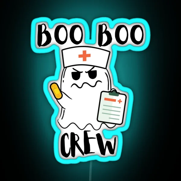 Boo Boo Crew Nurse Ghost Funny Halloween Costume Gift RGB Neon Sign