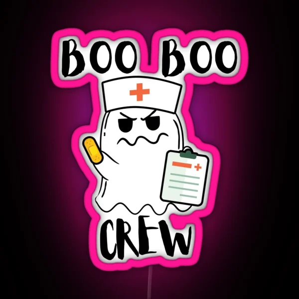 Boo Boo Crew Nurse Ghost Funny Halloween Costume Gift RGB Neon Sign