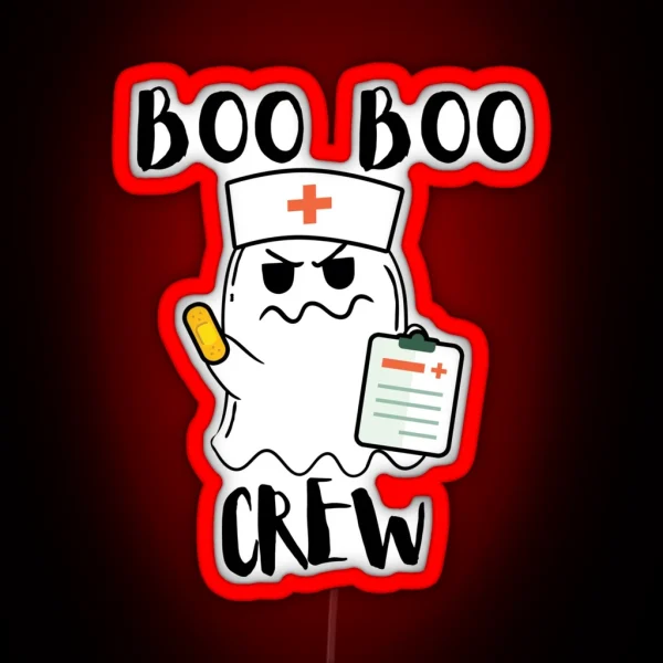 Boo Boo Crew Nurse Ghost Funny Halloween Costume Gift RGB Neon Sign