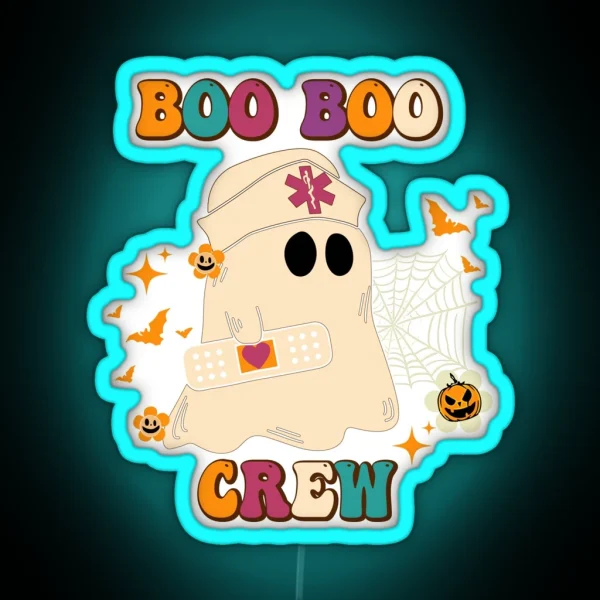 Boo Boo Crew Nurse Ghost Funny Halloween RGB Neon Sign