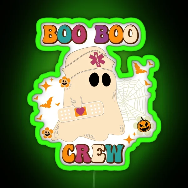 Boo Boo Crew Nurse Ghost Funny Halloween RGB Neon Sign