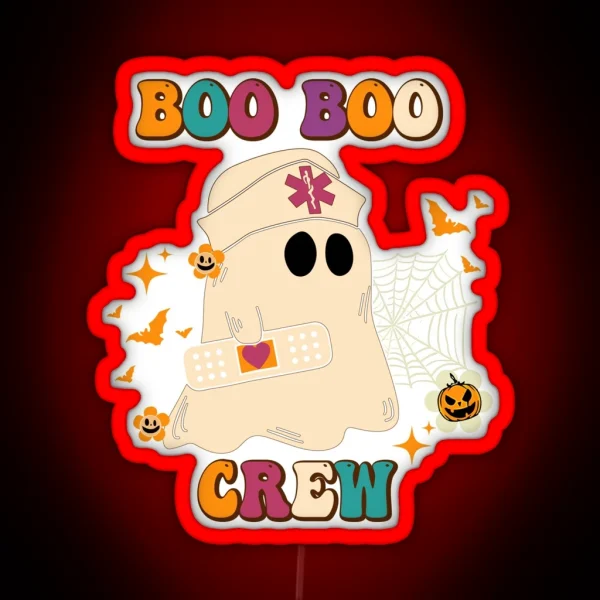 Boo Boo Crew Nurse Ghost Funny Halloween RGB Neon Sign