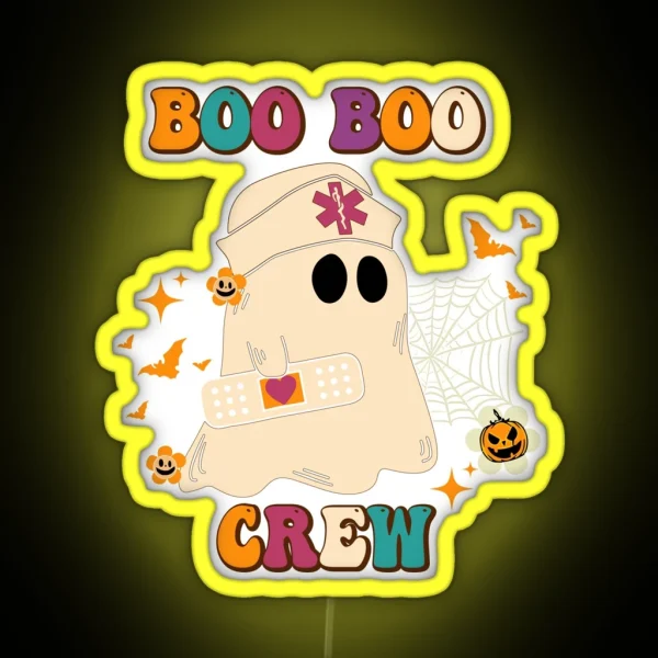 Boo Boo Crew Nurse Ghost Funny Halloween RGB Neon Sign