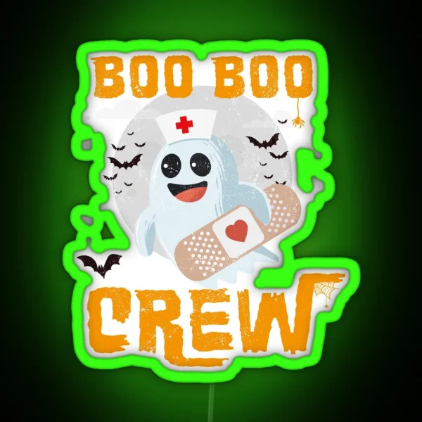 Boo Boo Crew Nurse Ghost Funny Halloween RGB Neon Sign