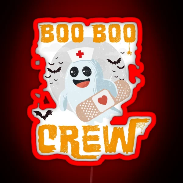 Boo Boo Crew Nurse Ghost Funny Halloween RGB Neon Sign