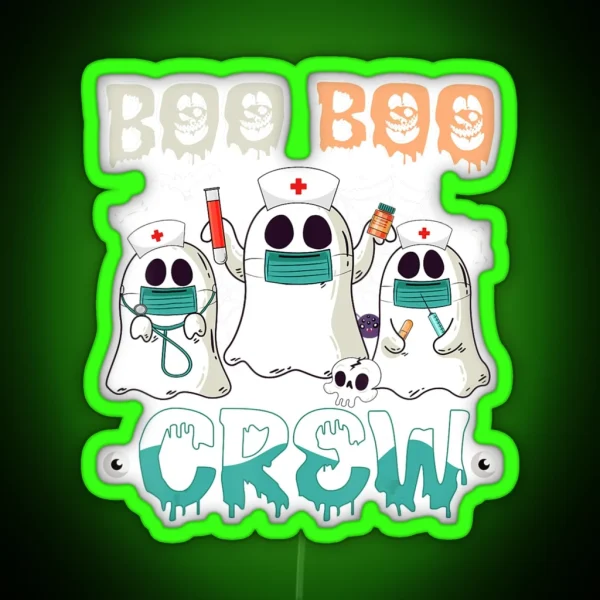 Boo Boo Crew Nurse Halloween Ghost Costume Womens RGB Neon Sign