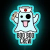 Vibrant rainbow-colored 'Boo Boo Crew' neon light wall decoration artwork