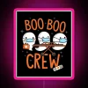 Vibrant colorful neon sign features iconic Boo Boo Crew characters