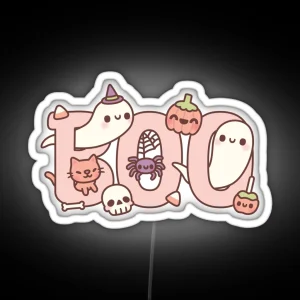 Boo Cute Ghosts Spider Pumpkin And Cat Halloween Greeting RGB Neon Sign