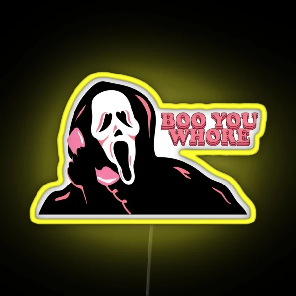 BOO YOU WHORE Ghost Face RGB Neon Sign