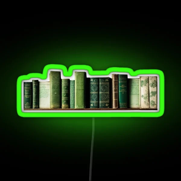 Book Aesthetic Green Open Book With Flowers Growing From Book RGB Neon Sign