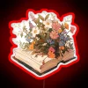 Vibrant book-themed neon decoration with colorful floral design elements.