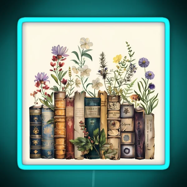 Books With Flowers RGB Neon Sign