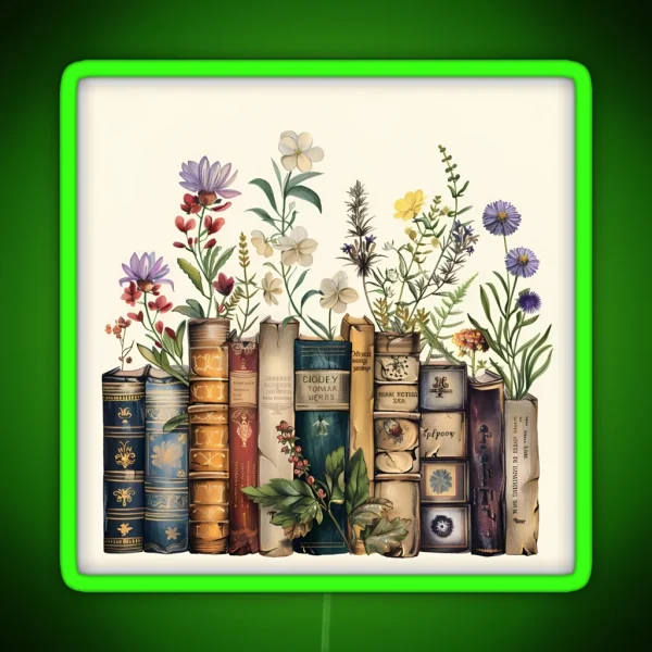 Books With Flowers RGB Neon Sign