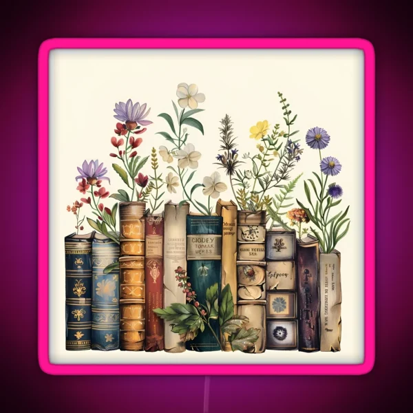 Books With Flowers RGB Neon Sign
