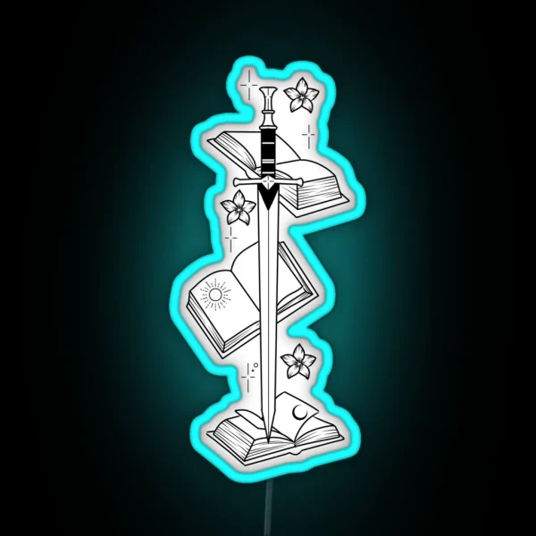 Bookworm Sword Design RGB Neon Sign