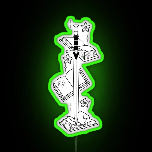 Bookworm Sword Design RGB Neon Sign