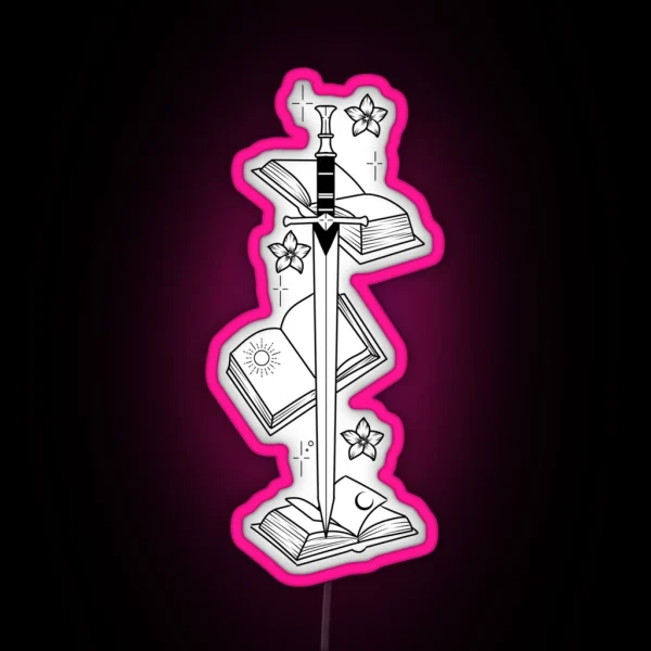 Bookworm Sword Design RGB Neon Sign