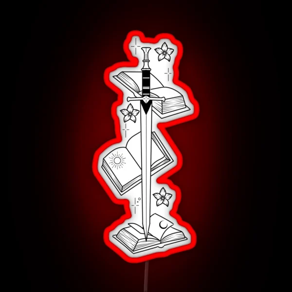 Bookworm Sword Design RGB Neon Sign