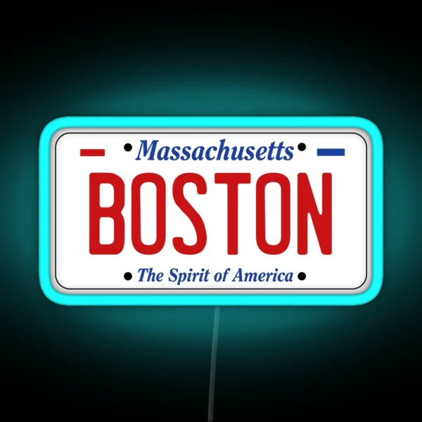 BOSTON Massachusetts License Plate RGB Neon Sign
