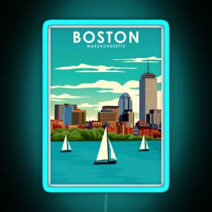 Boston Massachusetts Vintage Minimal Travel Poster RGB Neon Sign