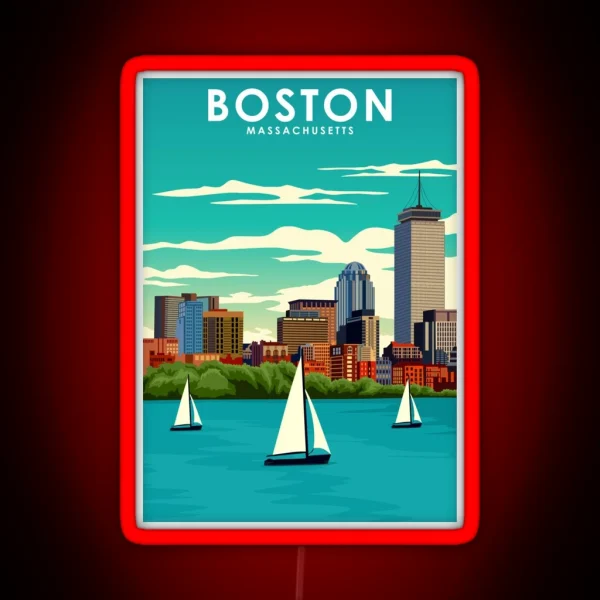 Boston Massachusetts Vintage Minimal Travel Poster RGB Neon Sign