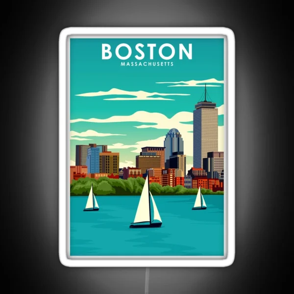 Boston Massachusetts Vintage Minimal Travel Poster RGB Neon Sign