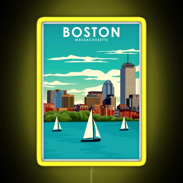Boston Massachusetts Vintage Minimal Travel Poster RGB Neon Sign
