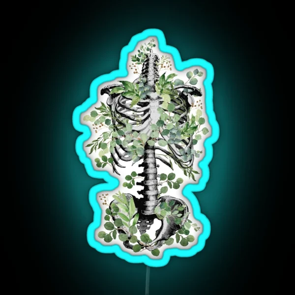 Botanical Anatomy Rib Cage Pelvis Eucalyptus Leaves Floral Skeleton RGB Neon Sign