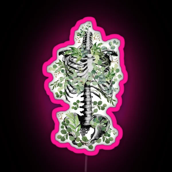 Botanical Anatomy Rib Cage Pelvis Eucalyptus Leaves Floral Skeleton RGB Neon Sign