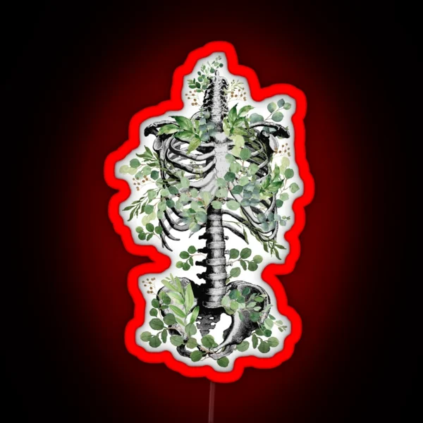 Botanical Anatomy Rib Cage Pelvis Eucalyptus Leaves Floral Skeleton RGB Neon Sign