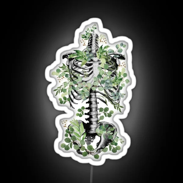 Botanical Anatomy Rib Cage Pelvis Eucalyptus Leaves Floral Skeleton RGB Neon Sign