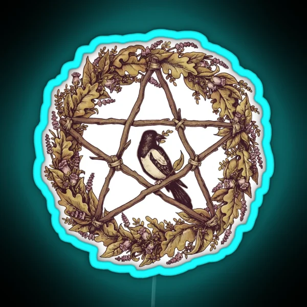Botanical Pentacle Wreath Witch RGB Neon Sign