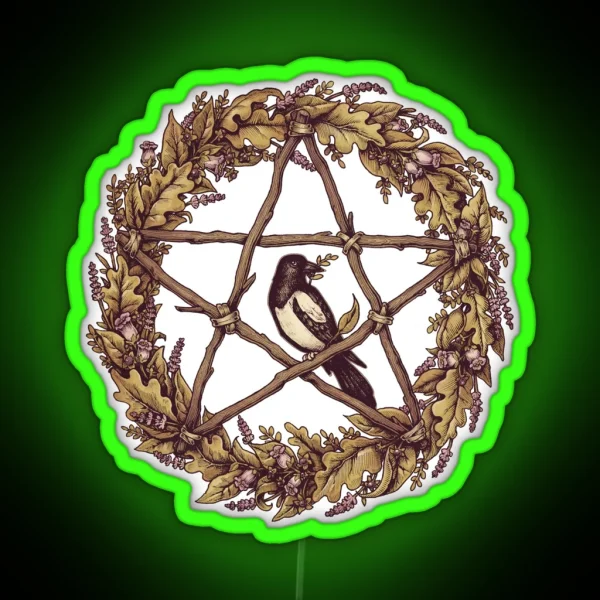 Botanical Pentacle Wreath Witch RGB Neon Sign
