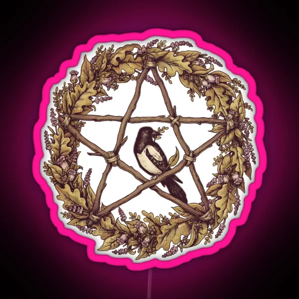 Botanical Pentacle Wreath Witch RGB Neon Sign
