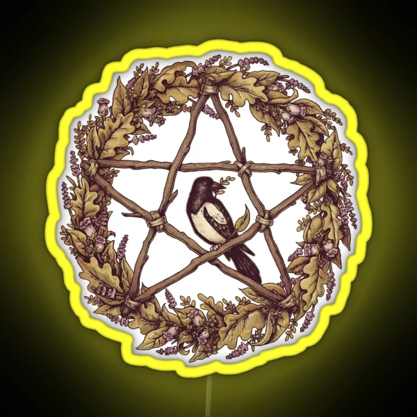 Botanical Pentacle Wreath Witch RGB Neon Sign