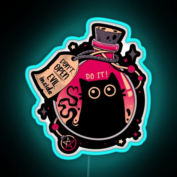 Bottled Menace Evil Black Cat RGB Neon Sign