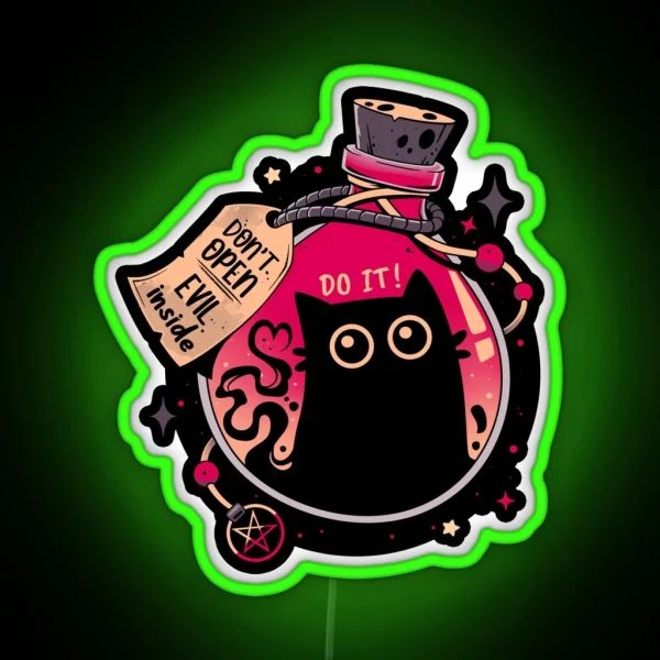 Bottled Menace Evil Black Cat RGB Neon Sign