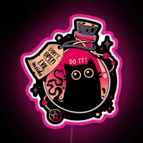Bottled Menace Evil Black Cat RGB Neon Sign