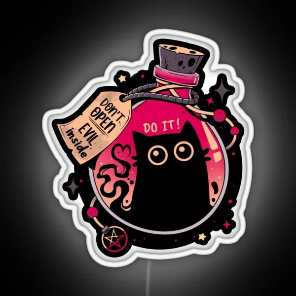 Bottled Menace Evil Black Cat RGB Neon Sign