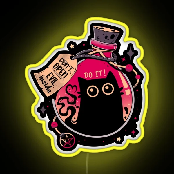 Bottled Menace Evil Black Cat RGB Neon Sign
