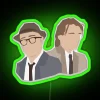 Neon bottom lighting vector artwork inspired by Rick Mayall's quirky humor