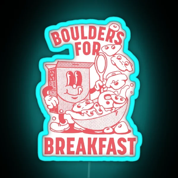 Boulders For Breakfast Retro Climbing Cartoon RGB Neon Sign