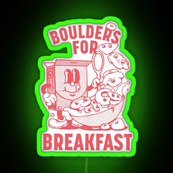 Boulders For Breakfast Retro Climbing Cartoon RGB Neon Sign
