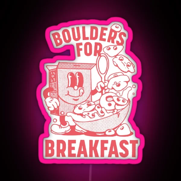 Boulders For Breakfast Retro Climbing Cartoon RGB Neon Sign