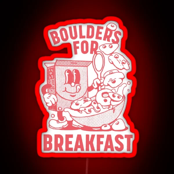 Boulders For Breakfast Retro Climbing Cartoon RGB Neon Sign