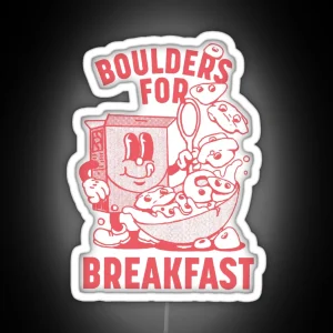 Boulders For Breakfast Retro Climbing Cartoon RGB Neon Sign