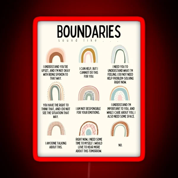 Boundaries Mental Health Reminder For Counselors RGB Neon Sign