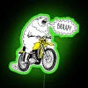 Motocross themed neon sign adds comic humor to motorcycle decor.
