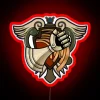 Neon lit bracer emblem in vibrant RGB color scheme glow.